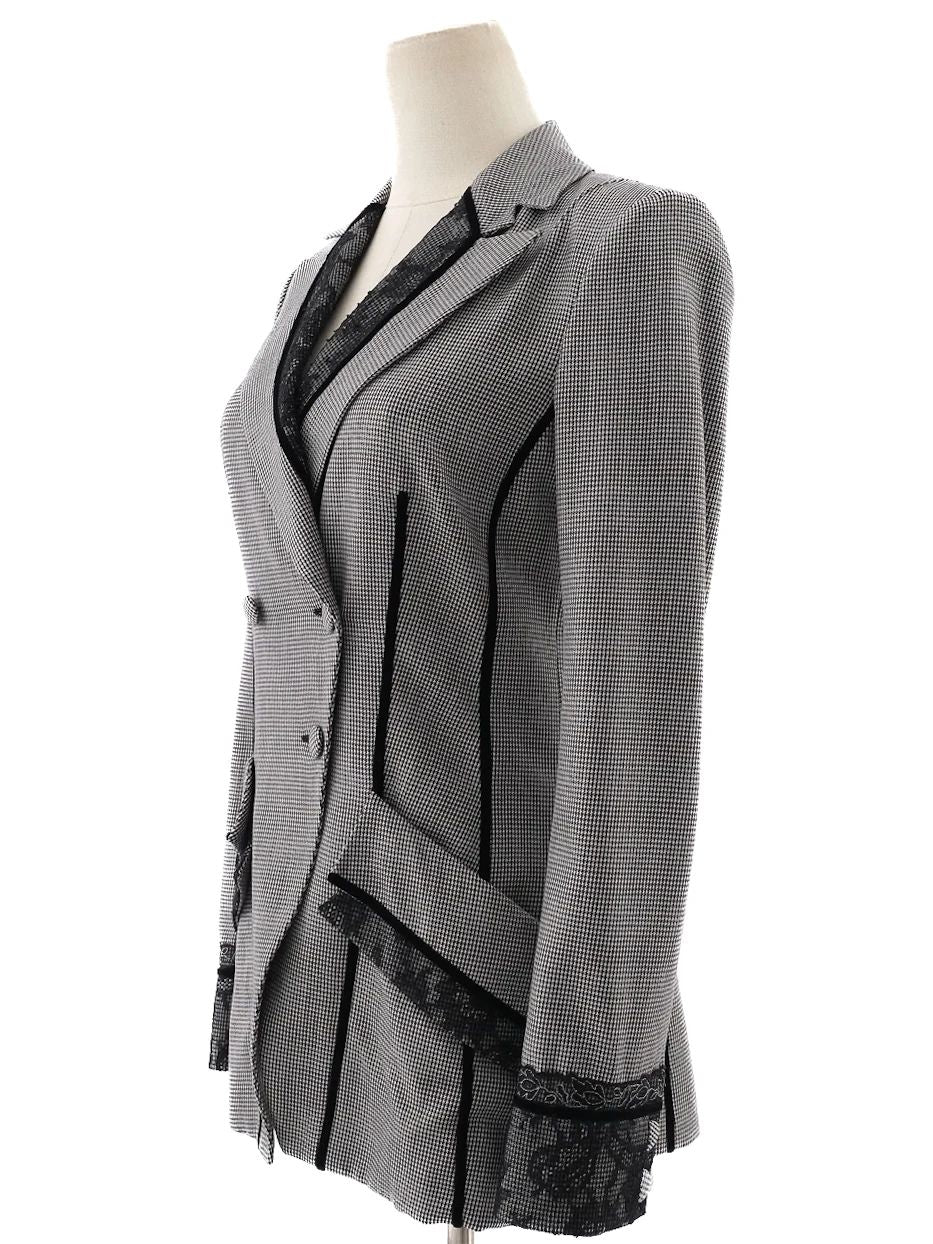 Excellent Gray Houndstooth Wool Blazer with Lace Detail Size S
