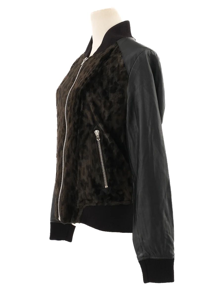 Excellent The Kooples Black Leopard Print Bomber Jacket Size M