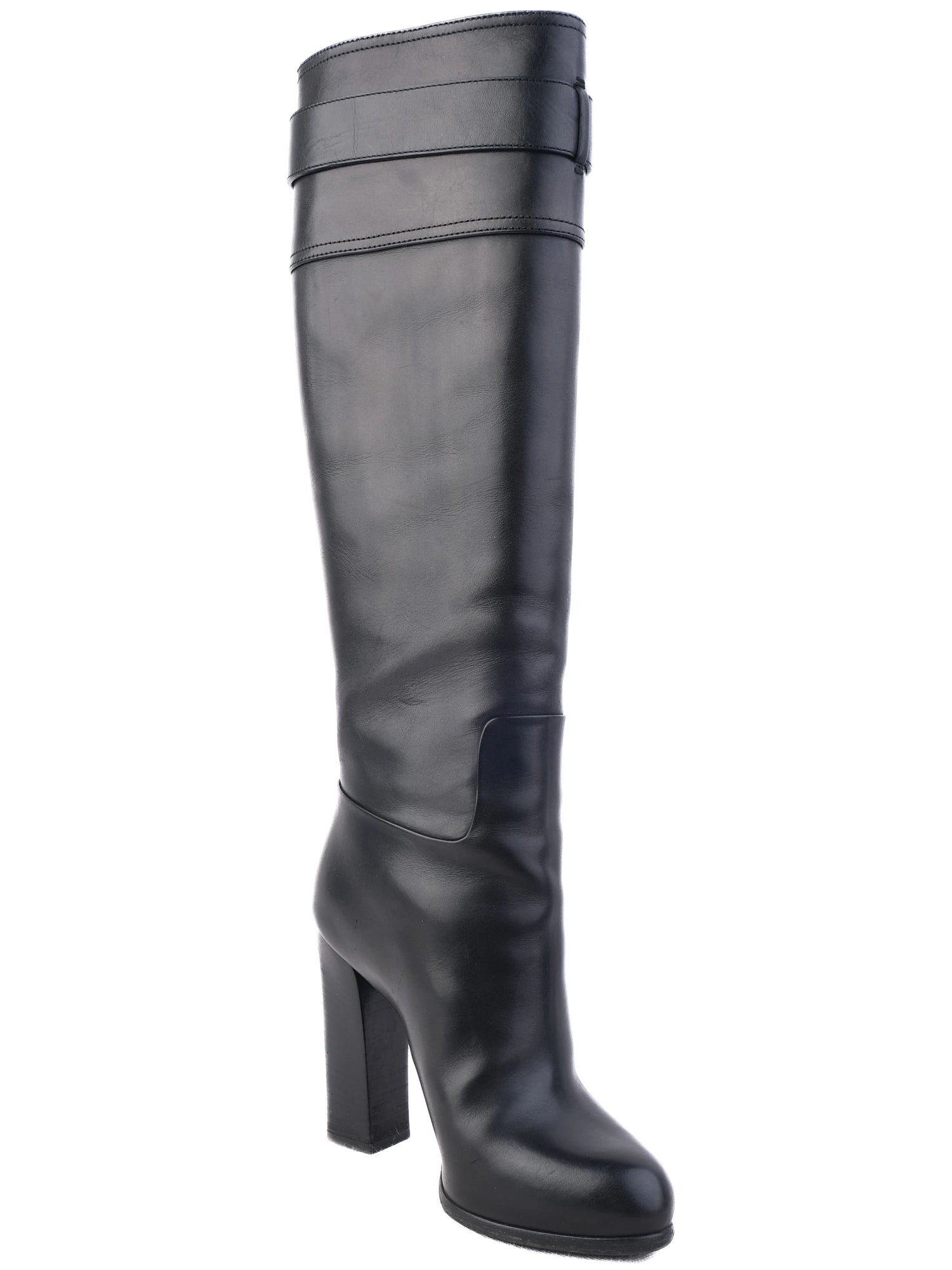 Excellent Dior Black Leather Knee-High Boots Size 36 with Buckle Detail