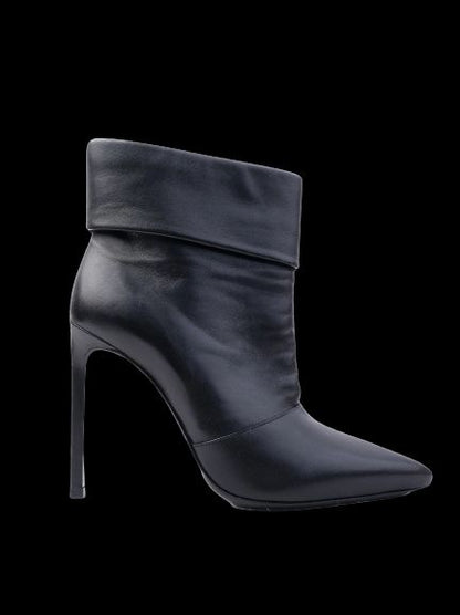NEW Saint Laurent Black Leather High-Heeled Ankle Boots Size 35