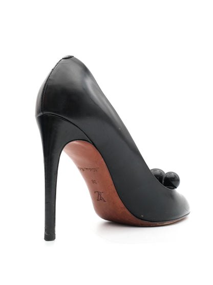 Excellent Louis Vuitton Black Leather High-Heeled Shoes Size 38