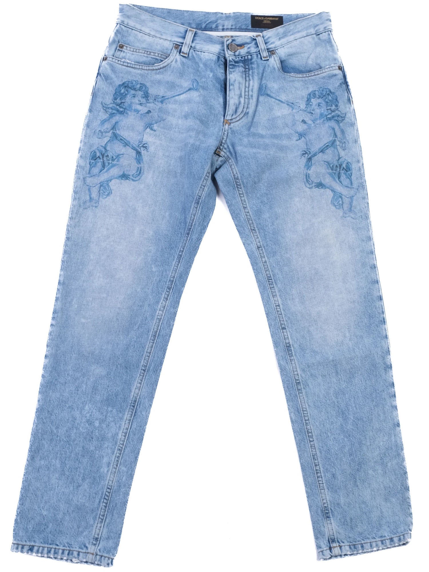 Excellent Dolce Gabbana Light Blue Denim Jeans Size L Cherub Design