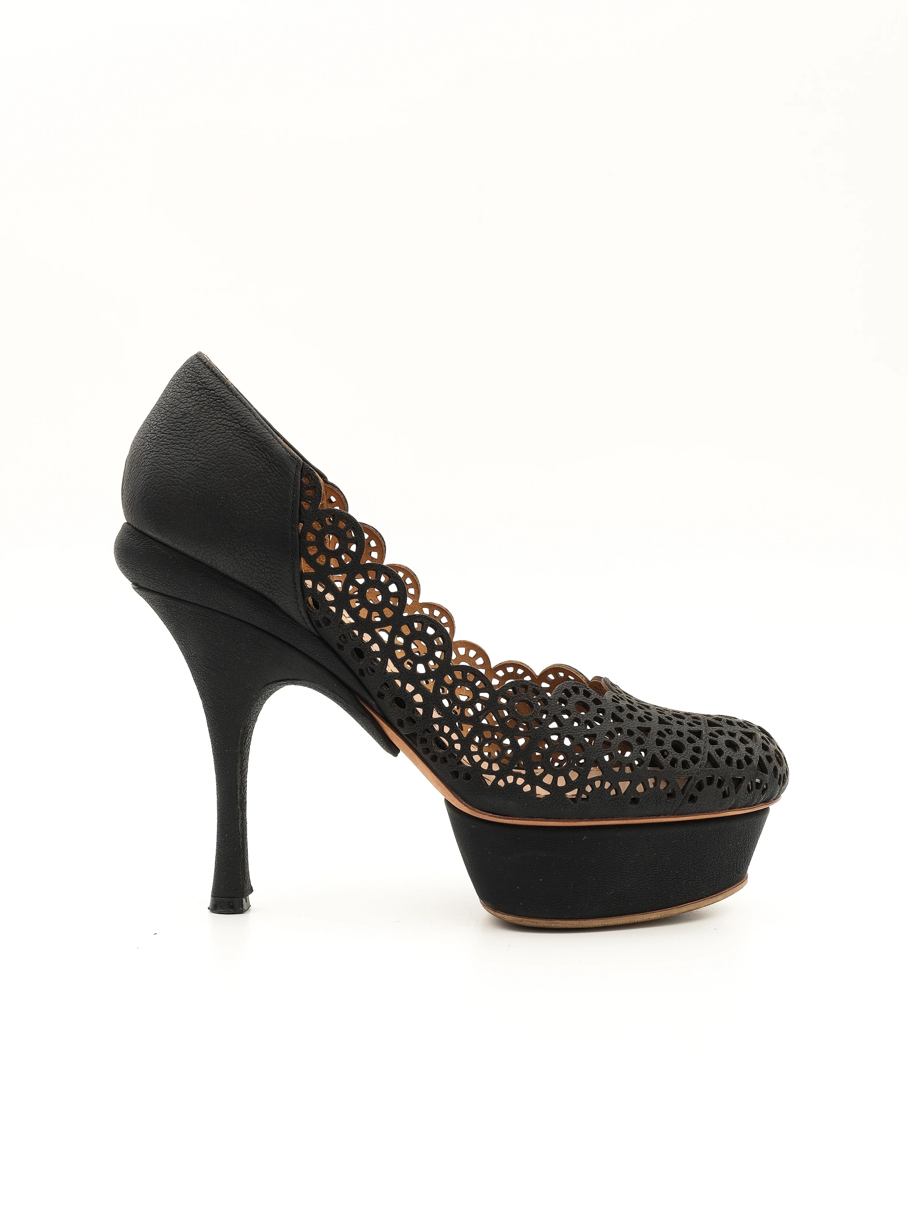 Excellent Nina Ricci Black Leather High-Heeled Shoes Size 36