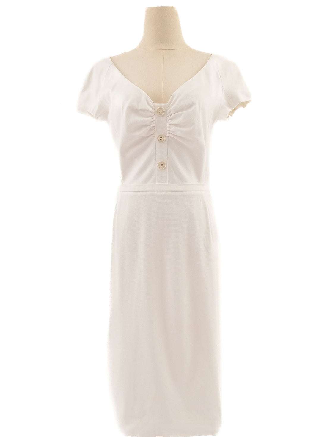 Excellent Dior White Elastane Dress Size L with V-Neck and Zipper