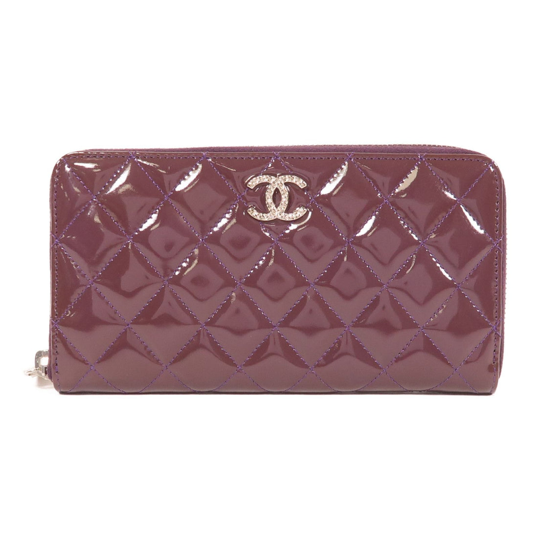 Chanel Purple Purple Enamel Lacquered Leather Long Wallet Silver Pocket Long Wallet Purple L-shaped Zipper Wallet Paten