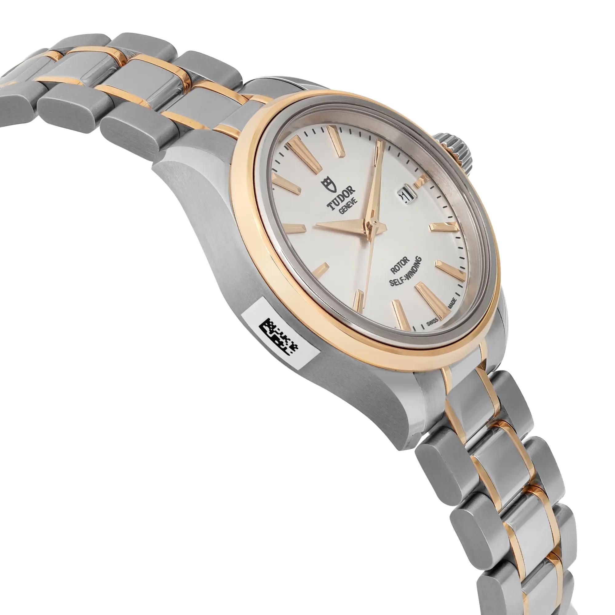 Tudor Style 28 18k Yellow Gold Steel Silver Dial Ladies Watch 12103-0002