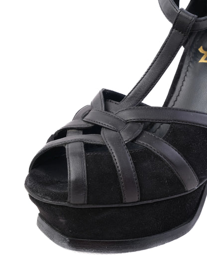 Excellent Yves Saint Laurent Black Leather High-Heeled Sandals Size 36