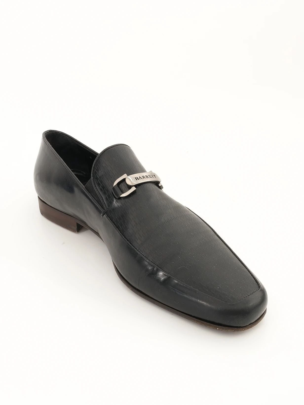 Excellent Condition Black Leather Loafers Size 42 with Metallic Detail