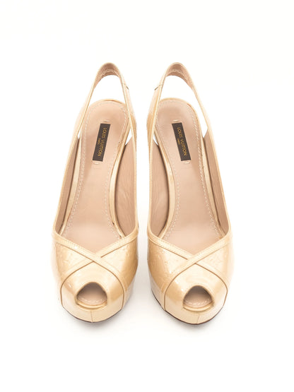 Louis Vuitton Yellow Leather High-Heeled Slingback Shoes Size 37.5