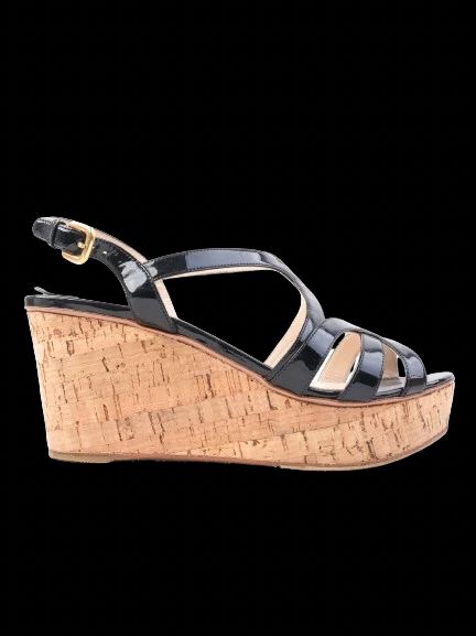 Excellent Prada Black Leather Wedge Sandals Size 41