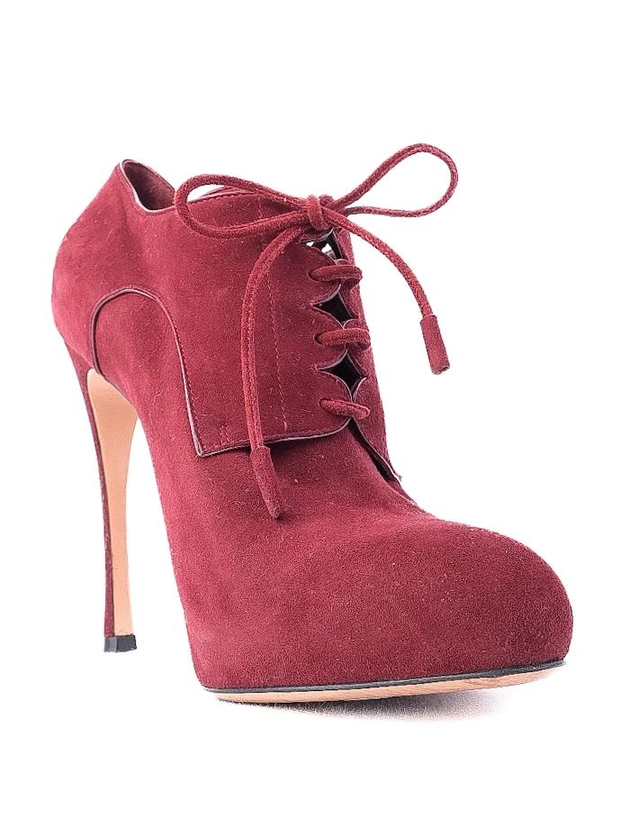 Gianvito Rossi Red Genuine Suede Lace-Up Ankle Boots Size 38.5