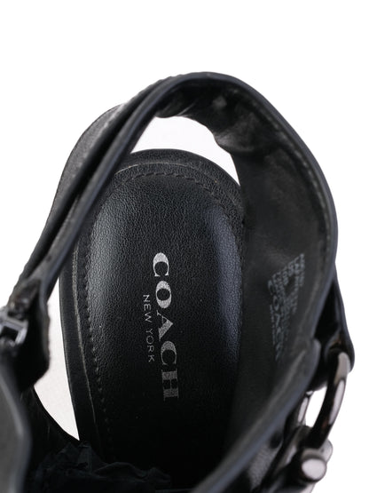 Excellent Coach Black Leather Chunky Heeled Peep Toe Shoes Size 40