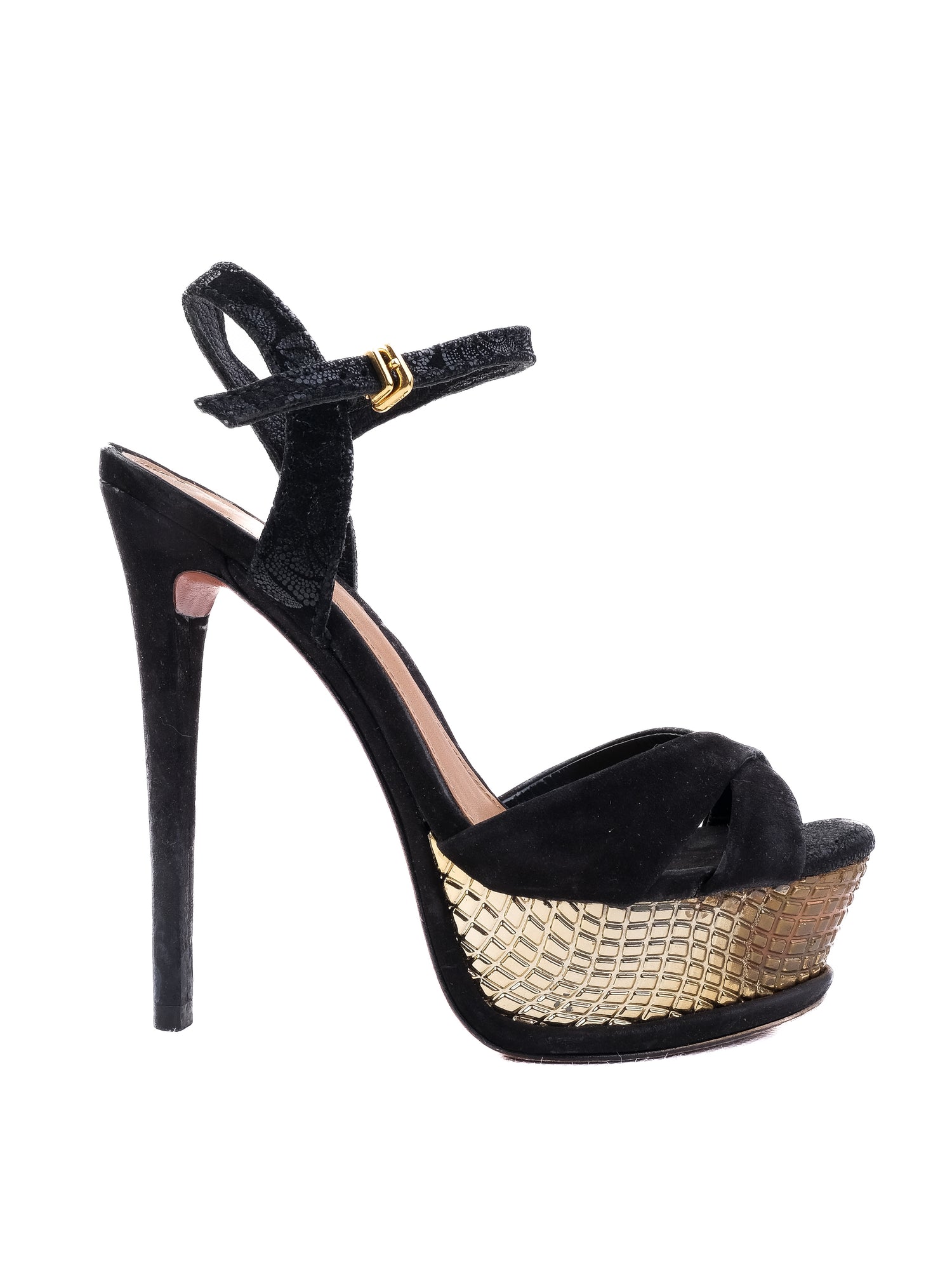 Excellent Schutz Black Leather High-Heeled Platform Shoes Size 36