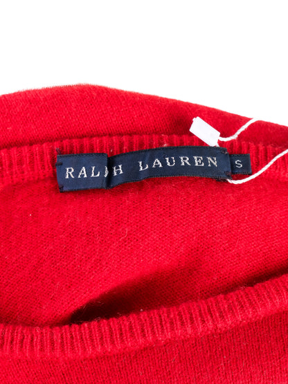 Excellent Ralph Lauren Red Cashmere Sweater Size S with Embroidery