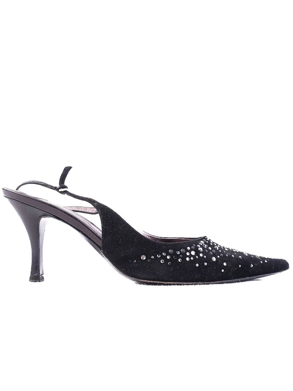 Bruno Magli Black High-Heeled Slingback Shoes Size 37.5 Excellent