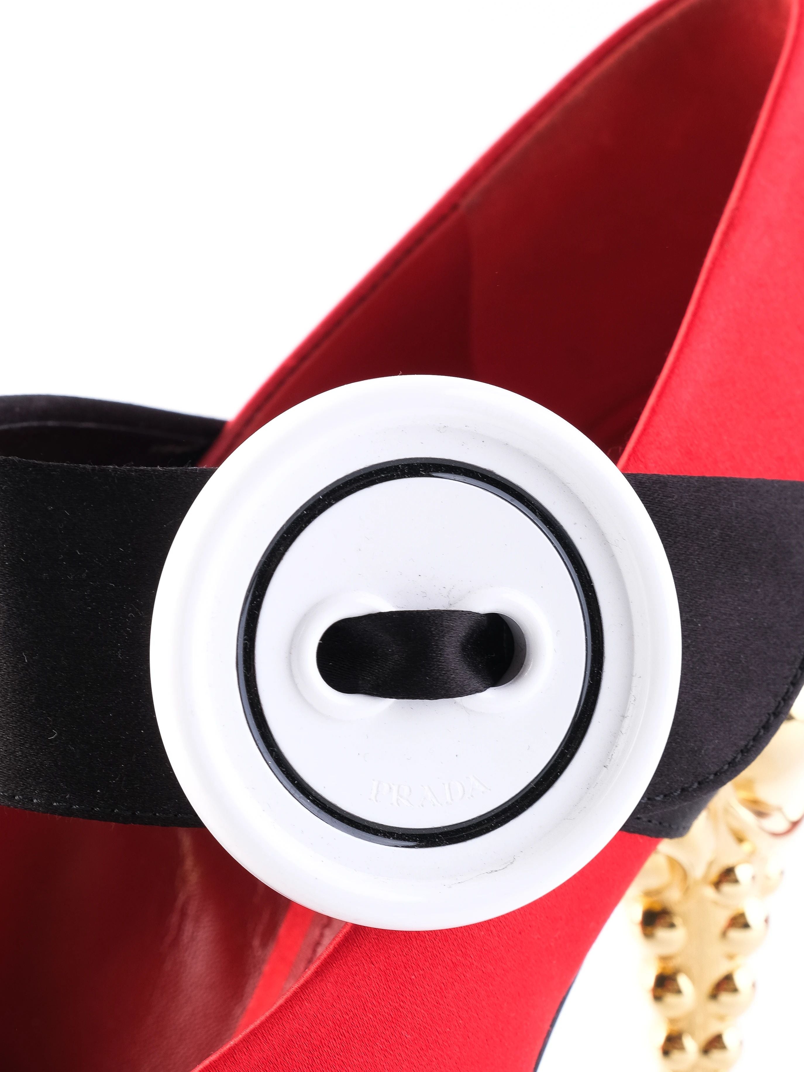 Excellent Prada High-Heeled Shoes Red Fabric Size N/A with Gold Heel