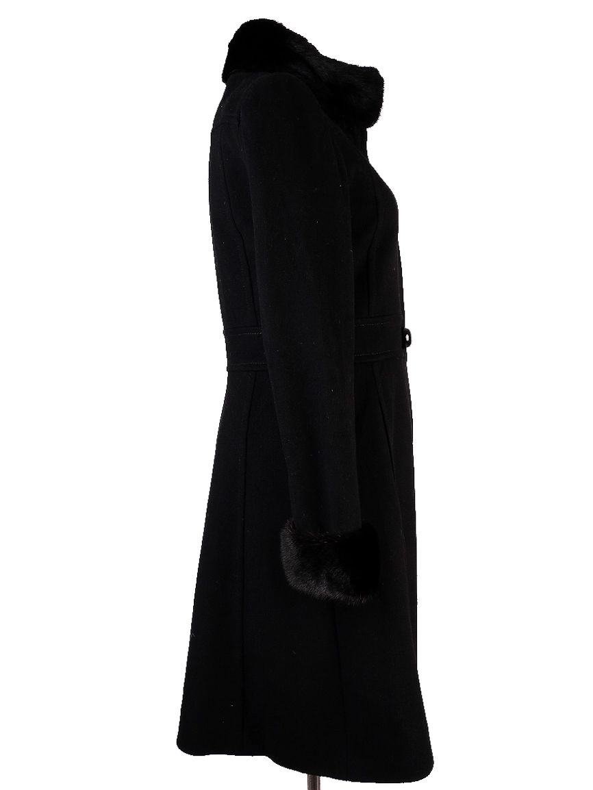 Perfect Celine Black Wool Coat with Fur Collar Size 38