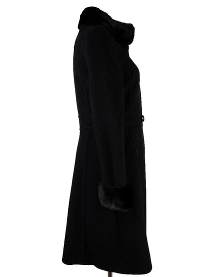 Perfect Celine Black Wool Coat with Fur Collar Size 38