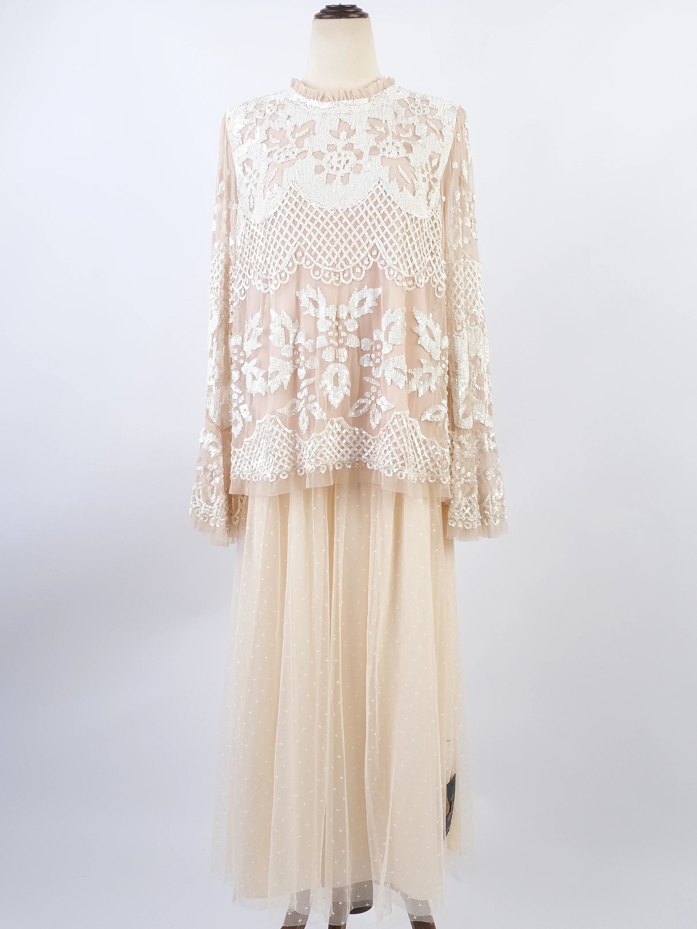 Excellent needle&amp;thread White Floral Lace Dress Size M