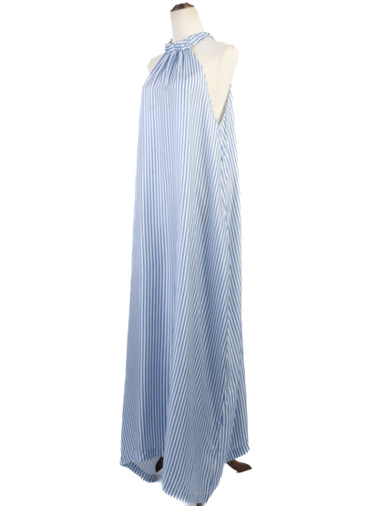 Excellent Paper London Blue Silk Striped Halter Neck Dress Size XXL