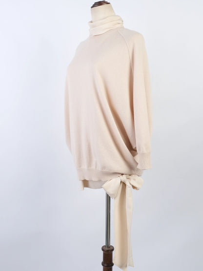NEW Brunello Cucinelli Pink Cashmere Turtleneck Size M with Knot Detail