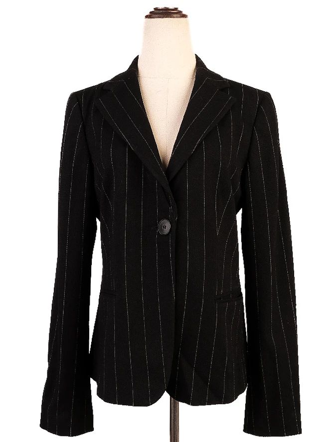 Excellent Emporio Armani Black Wool Pinstripe Blazer Women&