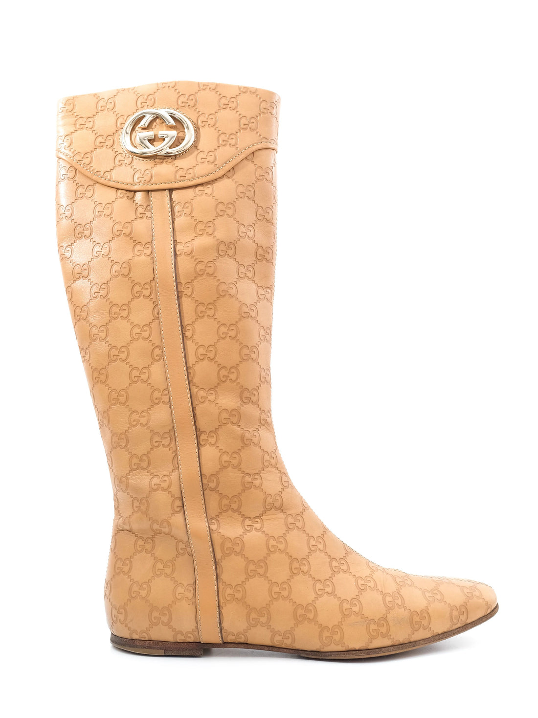 Excellent Gucci Orange Leather Knee-High Boots Size 41 with Metallic Design