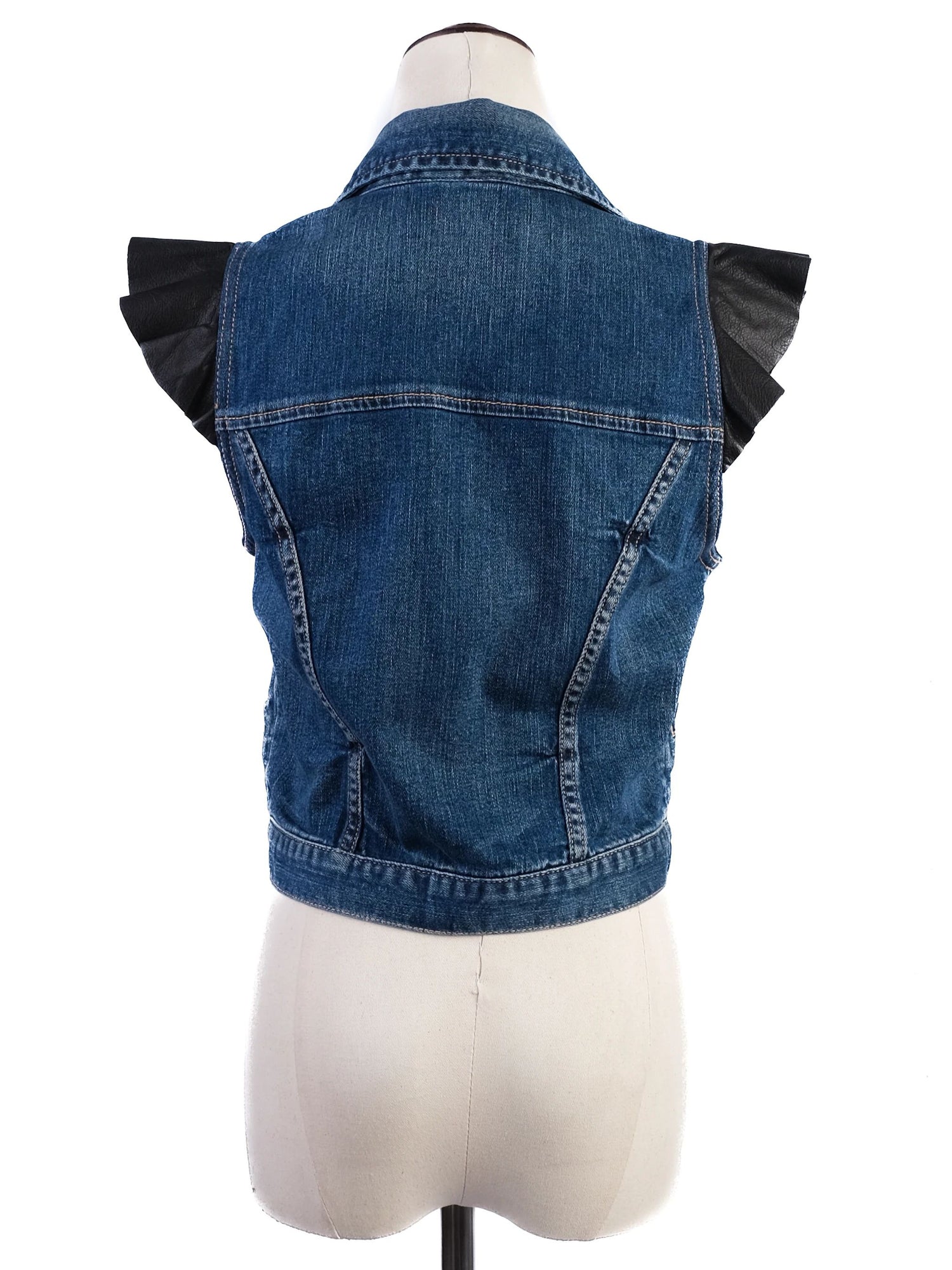 Excellent Juicy Couture Blue Denim Vest Size S with Ruffled Details