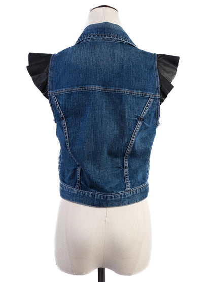 Excellent Juicy Couture Blue Denim Vest Size S with Ruffled Details