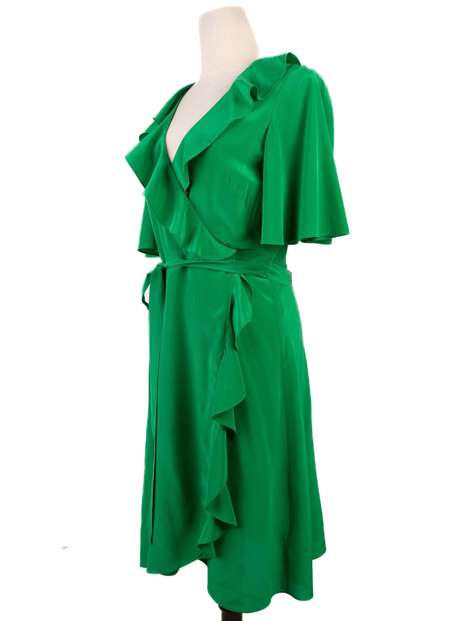 Average Condition Karen Millen Green Silk Wrap Dress Size M