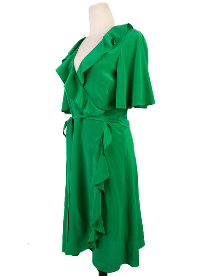 Average Condition Karen Millen Green Silk Wrap Dress Size M