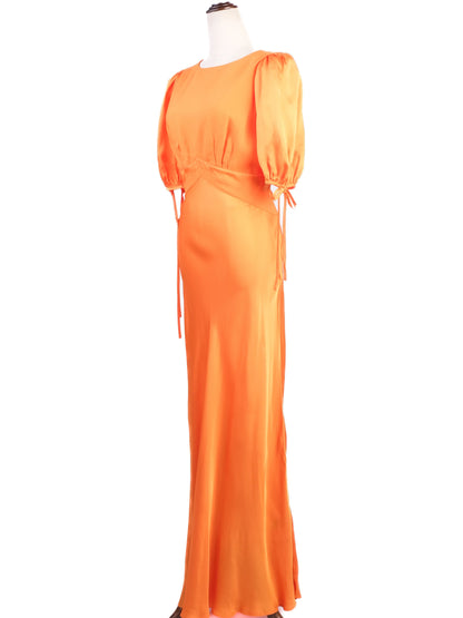 Perfect Ted Baker Orange Puff Sleeve Dress with Cut-Out Back