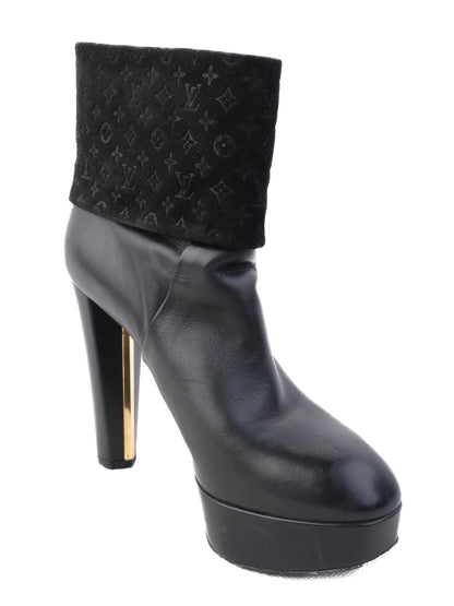 Excellent Louis Vuitton Black Leather Ankle Boots Size 35.5