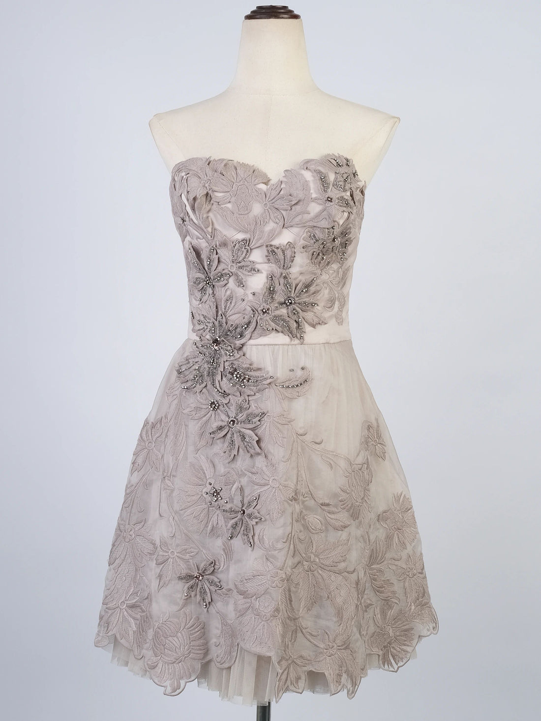 Perfect Karen Millen Gray Silk Strapless Dress Size M