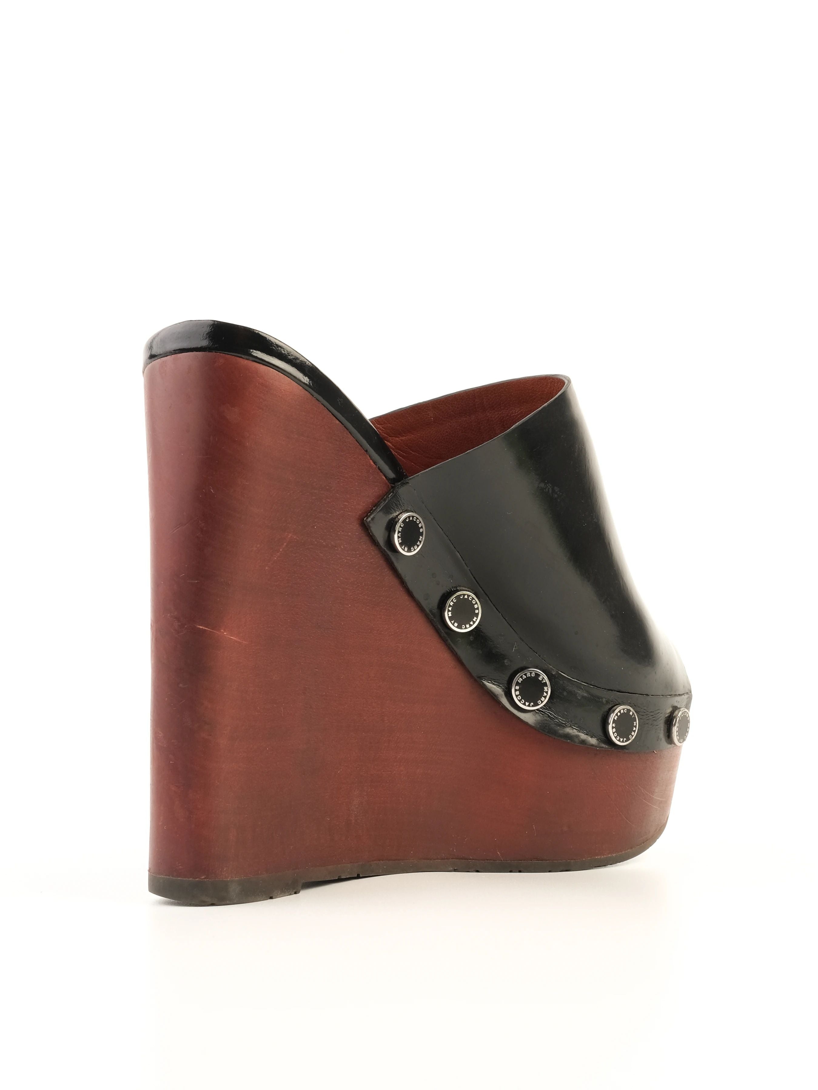 Excellent Marc Jacobs Black Leather Wedge Platform Shoes Size 38