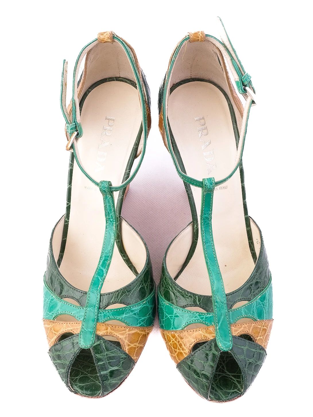 Excellent Prada Green Leather Wedge-heeled Sandals Size 38