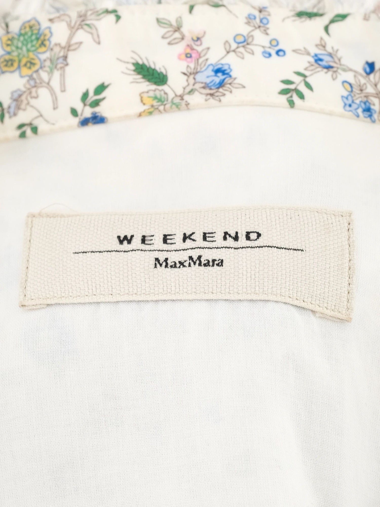 Weekend MaxMara Floral Blouse White Ruffled Collar Size M