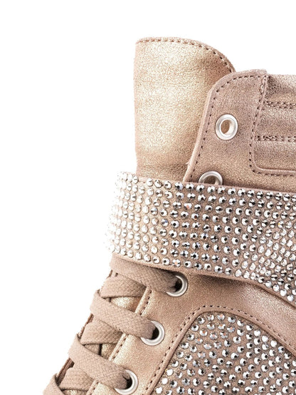 Perfect Lesilla Green Leather Wedge Sneakers with Rhinestones
