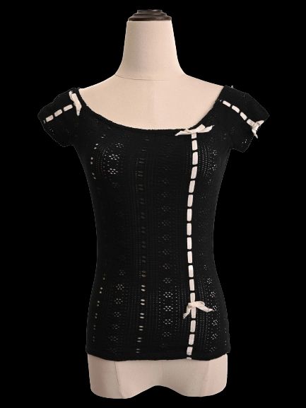 Excellent Blugirl Folies Black Crochet Top with Ribbon Detail Size S