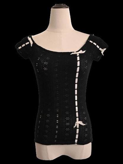 Excellent Blugirl Folies Black Crochet Top with Ribbon Detail Size S