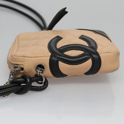 Chanel Cambon Line Shoulder Bag Leather Beige Black Cc Auth
