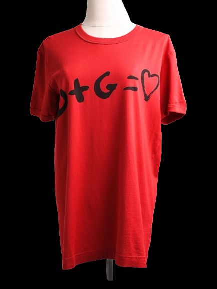 NEW Dolce Gabbana Red Cotton T-Shirt Size S with Heart Design