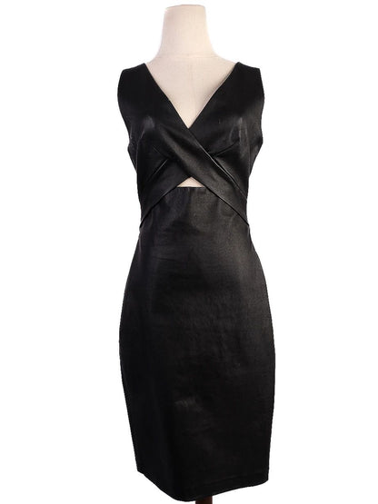 Excellent Robert Rodriguez Black Leather Dress Size 4 S Cut-Out Detail