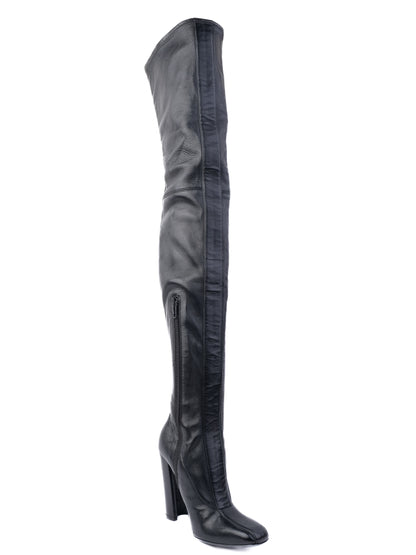 NEW Mila Schon Black Leather Over-the-Knee High-Heeled Boots Size 36