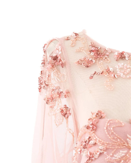 EXCELLENT Pronovias Pink Evening Gown XXL Floral Lace Embellishments