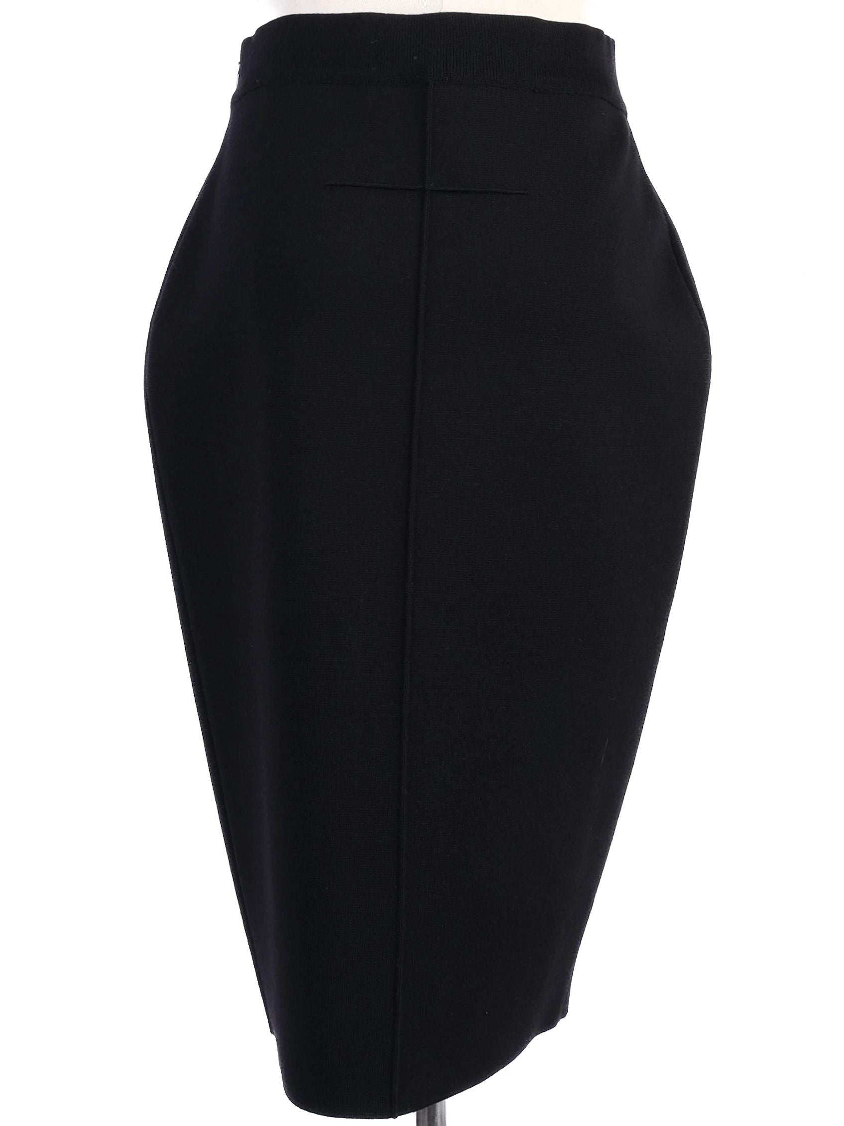 Excellent Givenchy Black Wool Pencil Skirt Size S with Quilted Sides