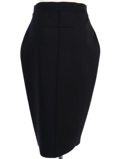 Excellent Givenchy Black Wool Pencil Skirt Size S with Quilted Sides