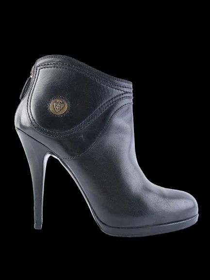 Excellent Gucci Black Leather High-Heeled Ankle Boots Size 38.5