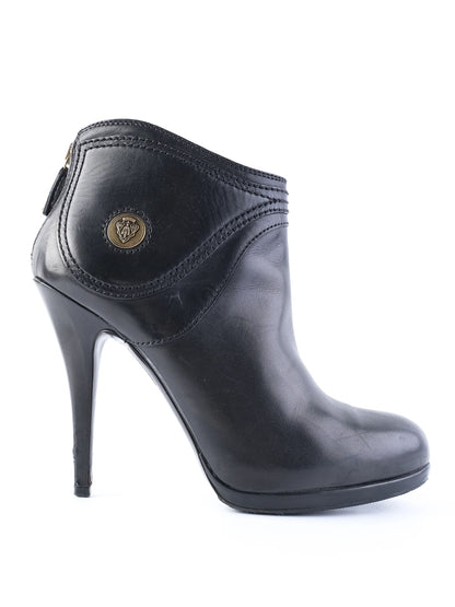 Excellent Gucci Black Leather High-Heeled Ankle Boots Size 38.5