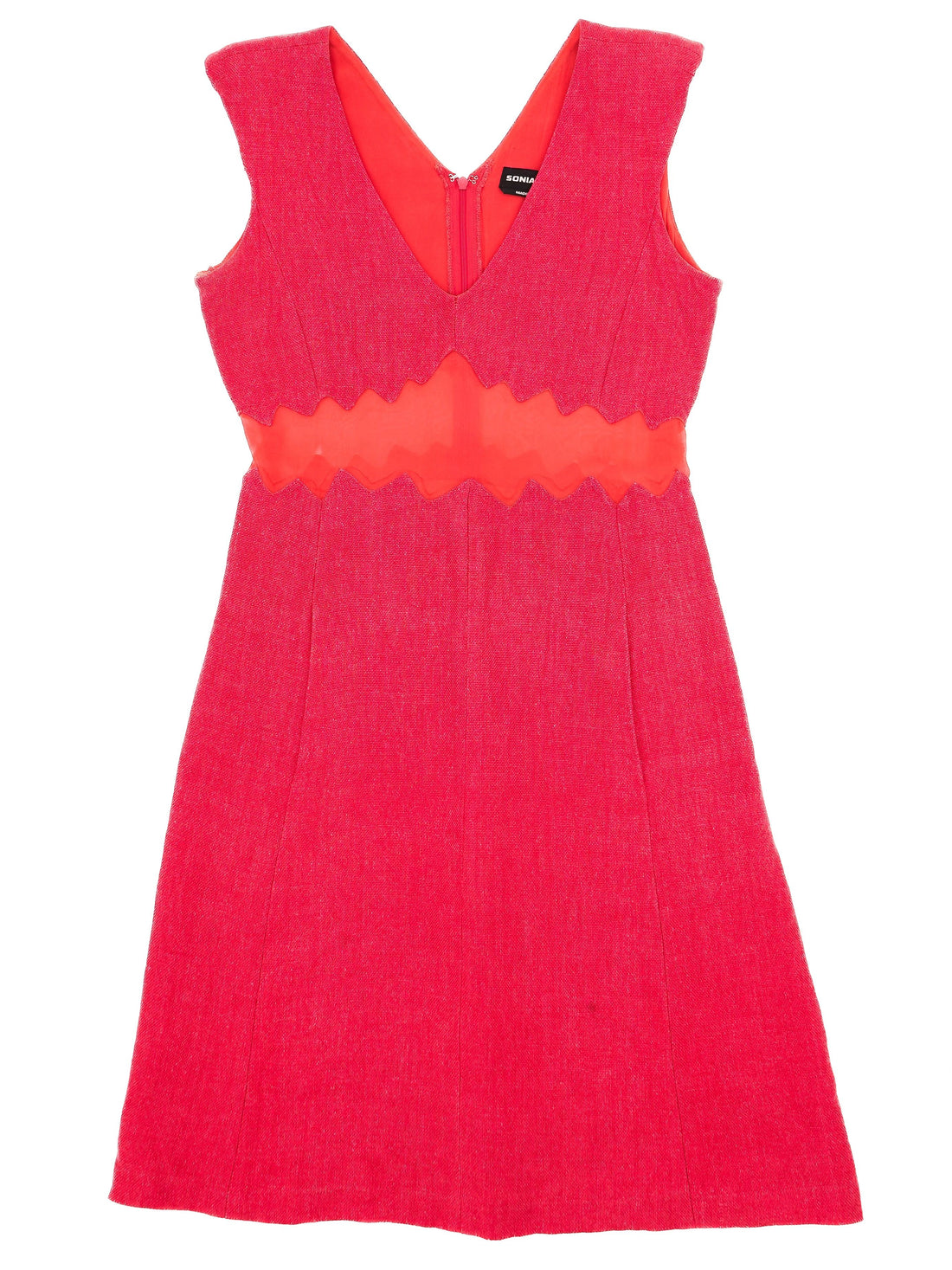 Excellent Sonia Rykiel Red Dress Size S with Wavy Orange Band
